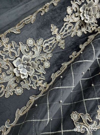 Бархатные шторы с жемчугом и вышивкой,тюль