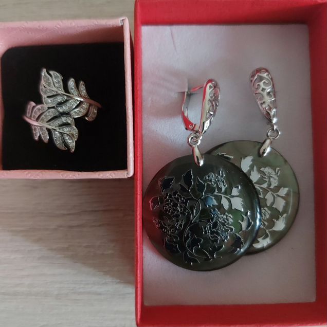 Серьги гелиотис + кольцо листья