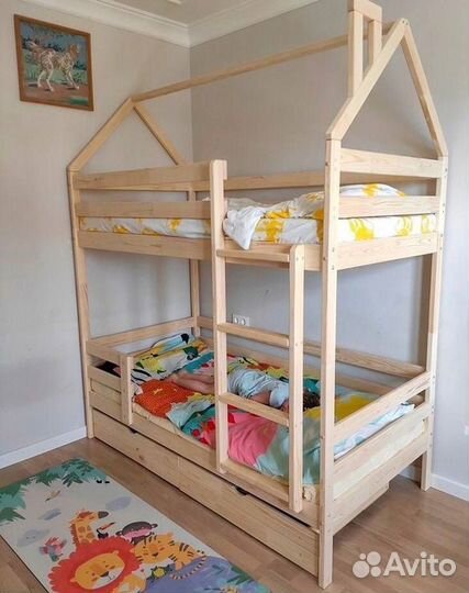 Двухъярусная кровать домик 190х80