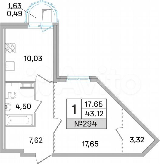 1-к. квартира, 43,1 м², 6/19 эт.