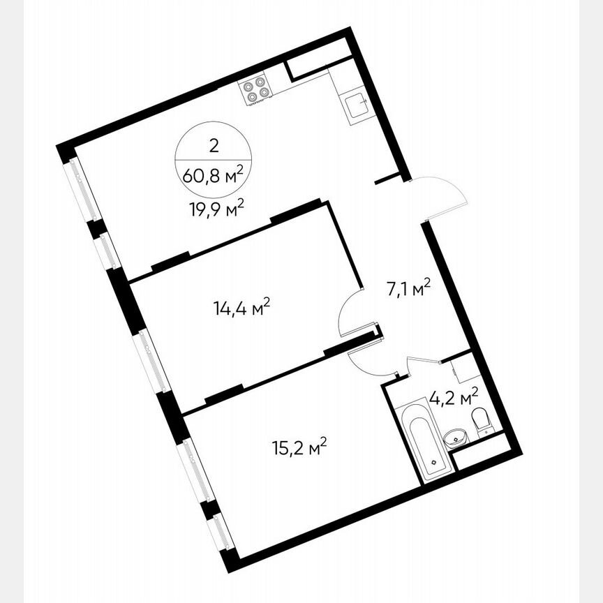 2-к. квартира, 60,8 м², 12/17 эт.