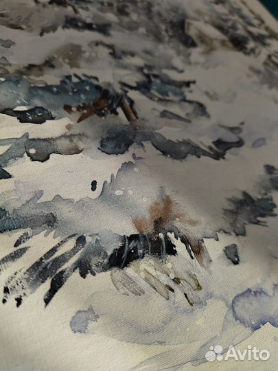 Картина зимняя сказка акварель холст