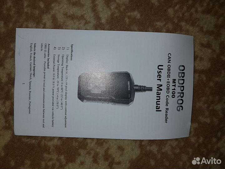 MT100 obd2 сканер