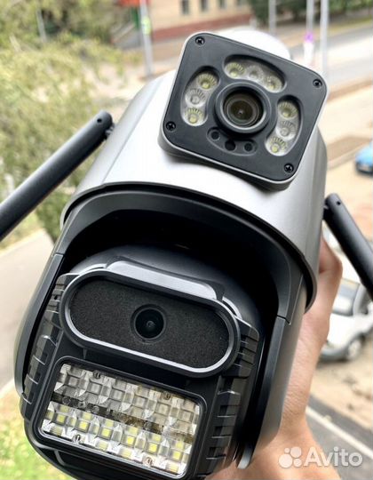 Уличная Wi-Fi видеокамера два объектива с мигалкой