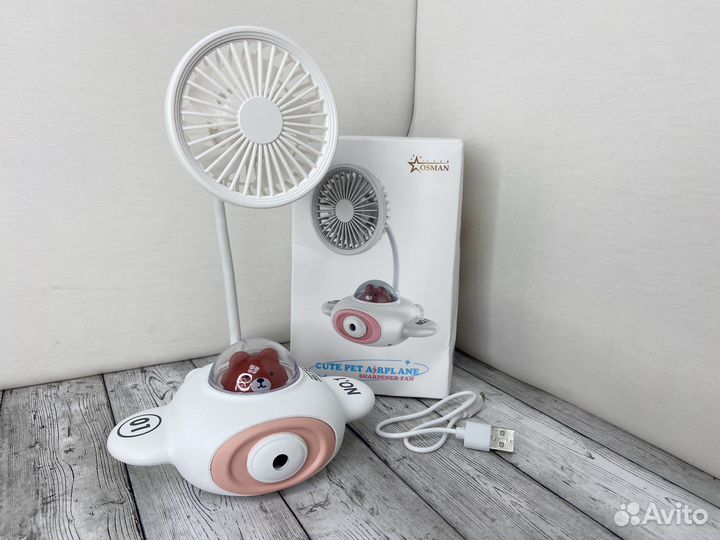 Вентилятор мишка лётчик детский 3в1 беспроводной