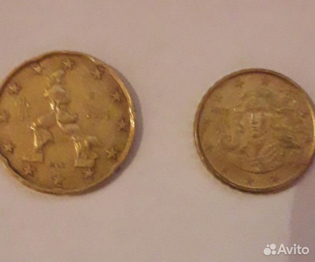 Монеты 20 евроцентов,10 евроцентов Италия