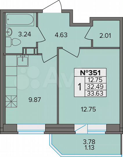 Квартира-студия, 33,6 м², 8/8 эт.