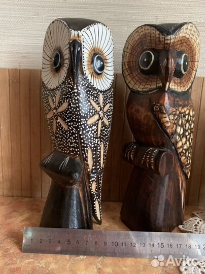 Фигурки сов из натур. дерева высотой 15-25см