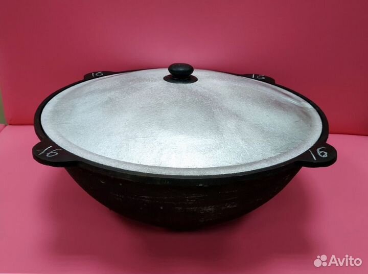 Казан чугунный 16 литров плоское дно