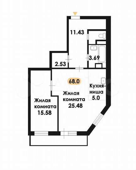 2-к. квартира, 68 м², 10/16 эт.
