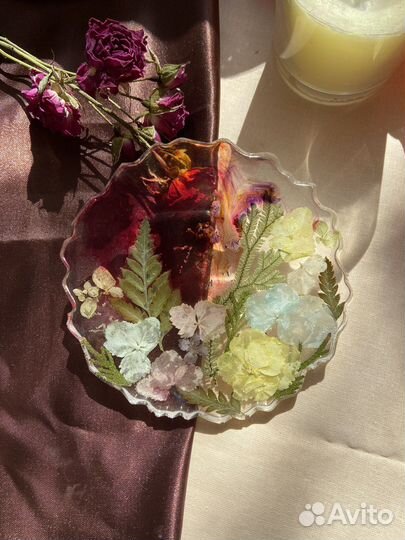 Подставка подстаканник эпоксидная смола сухоцветов