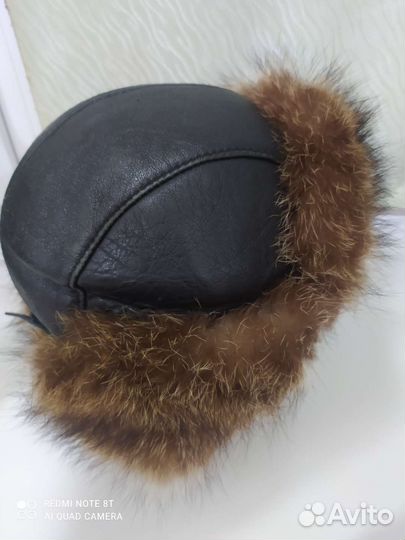 Шапка мужская кожаная с натуральным мехом
