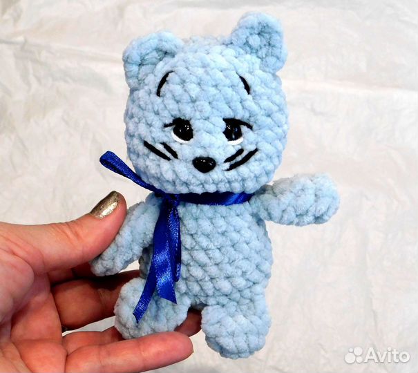 Котик Барсик, плюшевый, светло-голубой, мягкая, ин