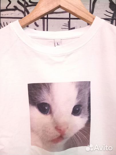 Футболка мем Грустный кот
