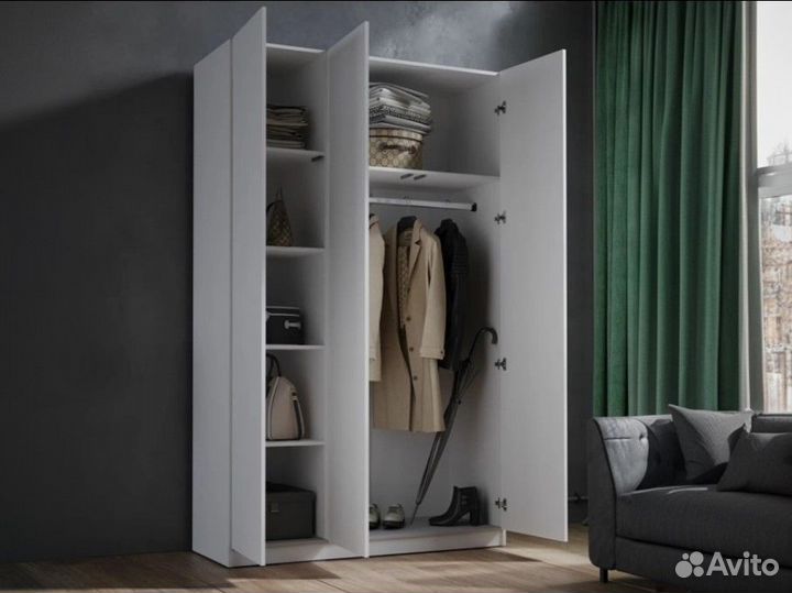 Белый узкий распашной шкаф для одежды в прихожую
