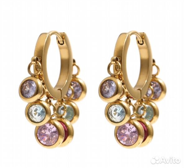 Серьги с разноцветными цирконами