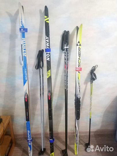 Лыжи беговые коньковые 160, 180 см, палки Fisher