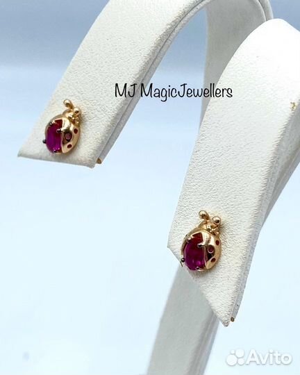 Золотые серьги-пусеты с цветными фианитами