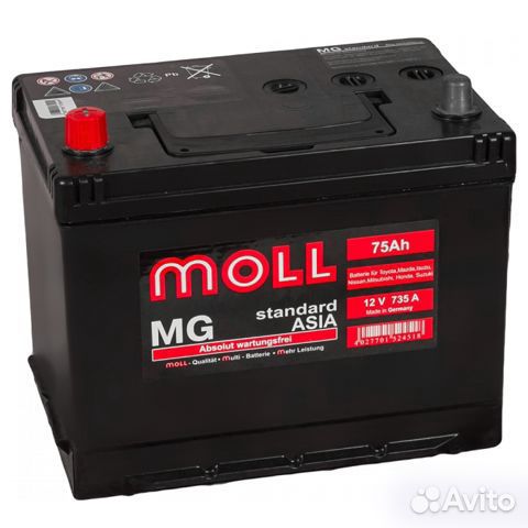 Автомобильный аккумулятор moll MG standard asia 75