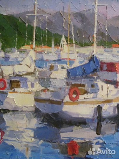 Яхты Живопись маслом Холст Подпись Оригинал