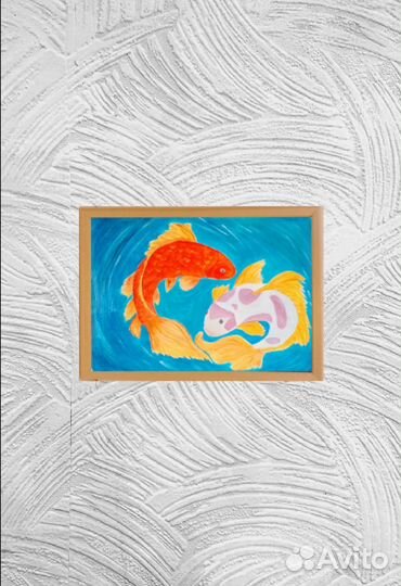 Картина маслом в раме карпы кои