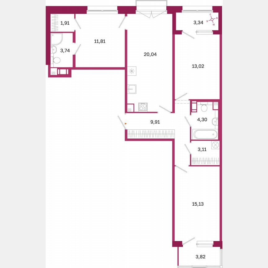 3-к. квартира, 85,8 м², 7/10 эт.