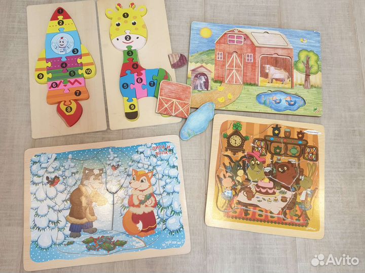 Деревянные пазлы пакетом