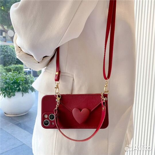 Красный чехол с кошельком для iPhone 12/13