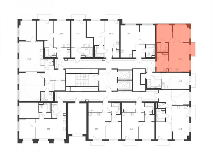 2-к. квартира, 52,9 м², 7/14 эт.