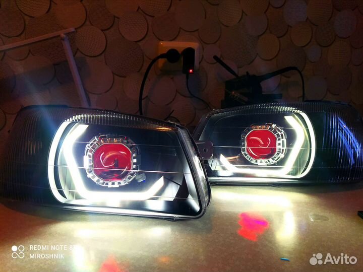 Фары на hyundai accent с би линзами дхо led