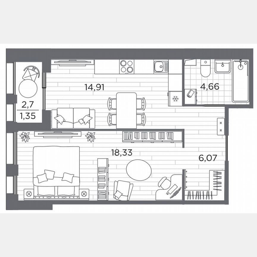 Квартира-студия, 45,3 м², 2/13 эт.