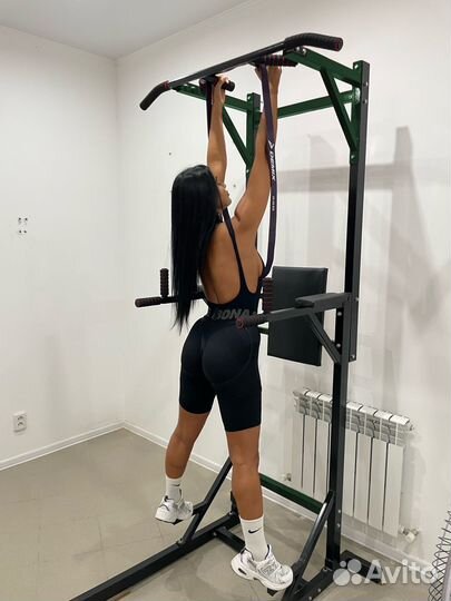 Турник брусья пресс 3в1 210 черно-зеленый + упор