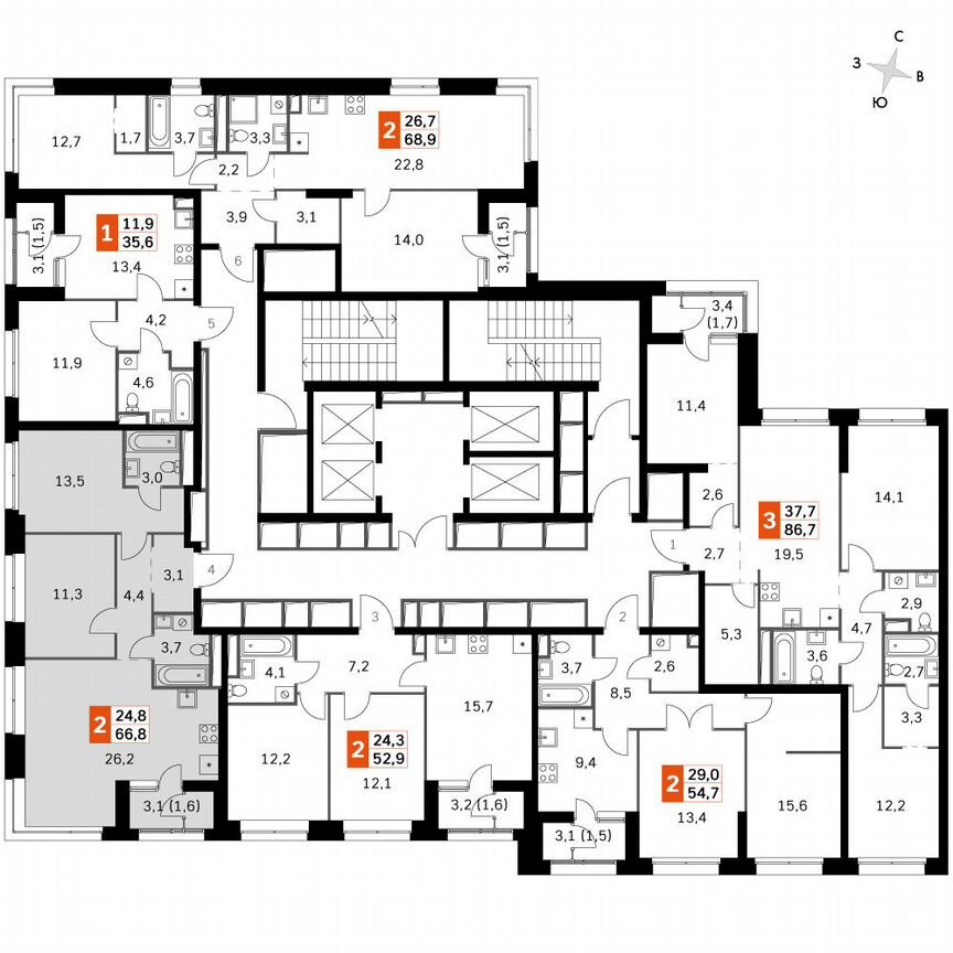 2-к. квартира, 67,1 м², 15/15 эт.