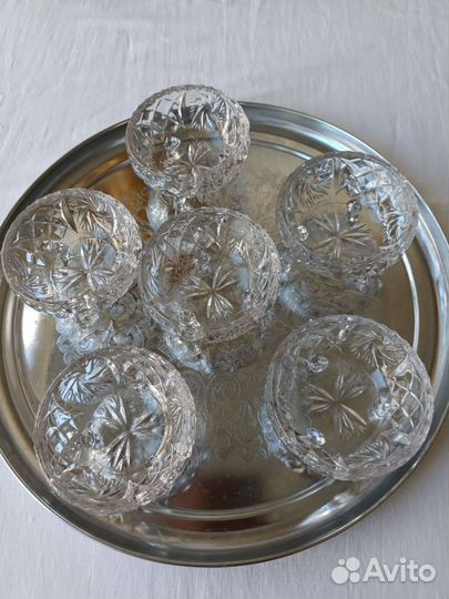 Иранские хрустальные вазочки на ножках, 6 штук