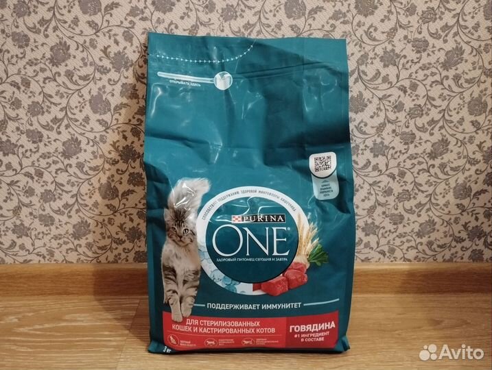 Корм для кошек Purina ONE (говядина, злаки), 3 кг