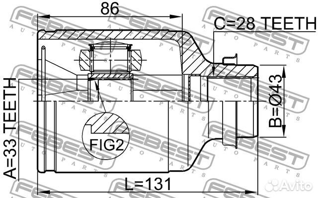 Шрус внутренний правый 33x43x28 (mazda 6 GG 2002-2