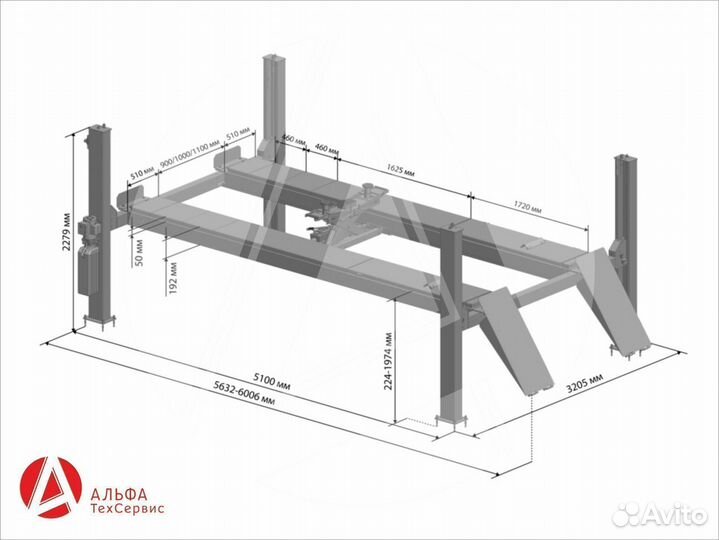 Подъемник 4х-стоечный для руук пга-5000/4 Сивик