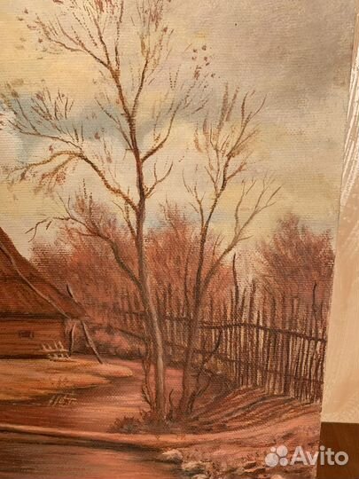 Картина Маслом на Холсте. Деревенский Пейзаж