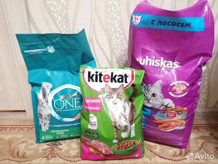 Корм сухой Whiskas, Kitekat, Purina one