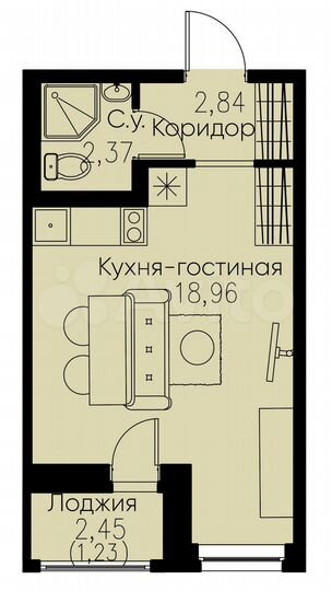 Квартира-студия, 25,4 м², 1/12 эт.