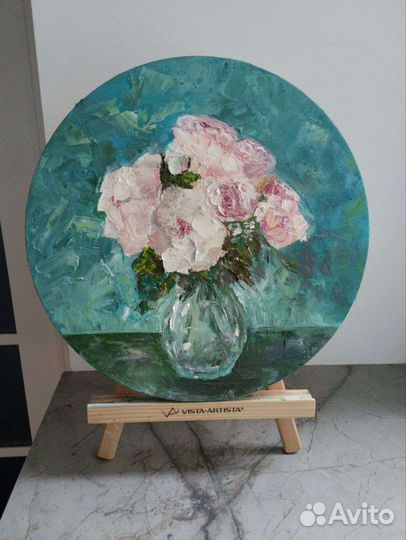 Картина маслом. Цветы. d30см