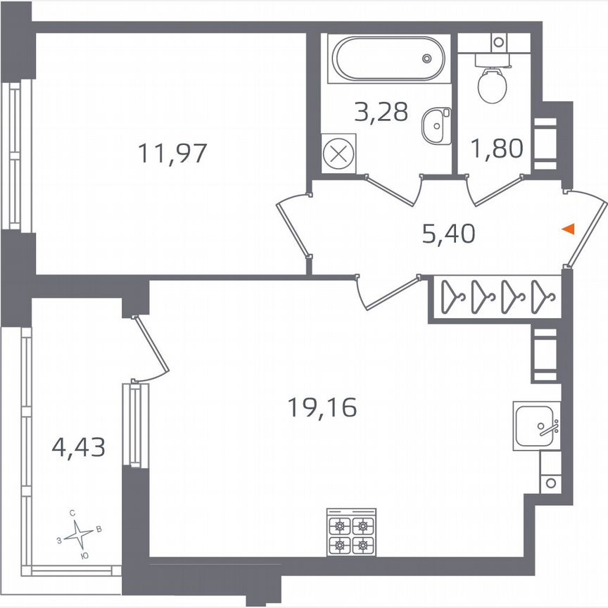 1-к. квартира, 43,8 м², 4/17 эт.
