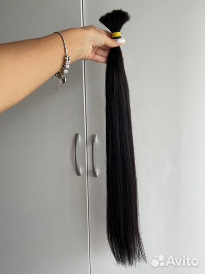 Волосы натуральные, срез 60 см, черные, новые