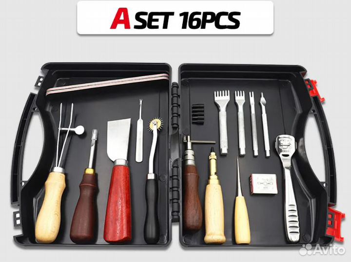 Набор инструментов для работы с кожей 16 в кейсе