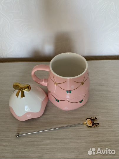 Кружка розовая новогодняя