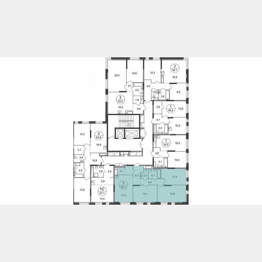 3-к. квартира, 82,3 м², 18/19 эт.