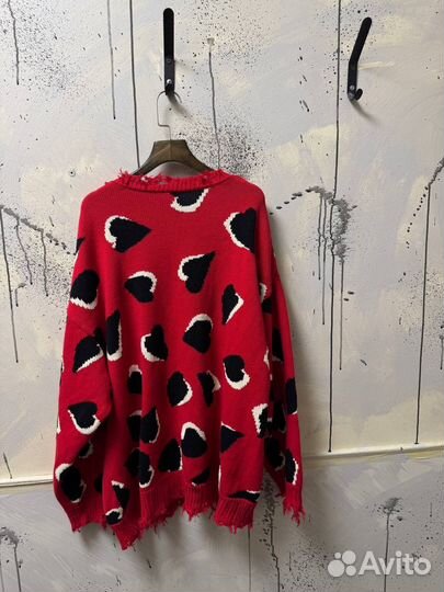 Свитер R-13 Red-Black Logo Over Hearts Оригинал