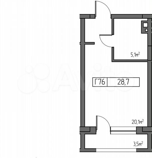 1-к. апартаменты, 29,3 м², 7/7 эт.