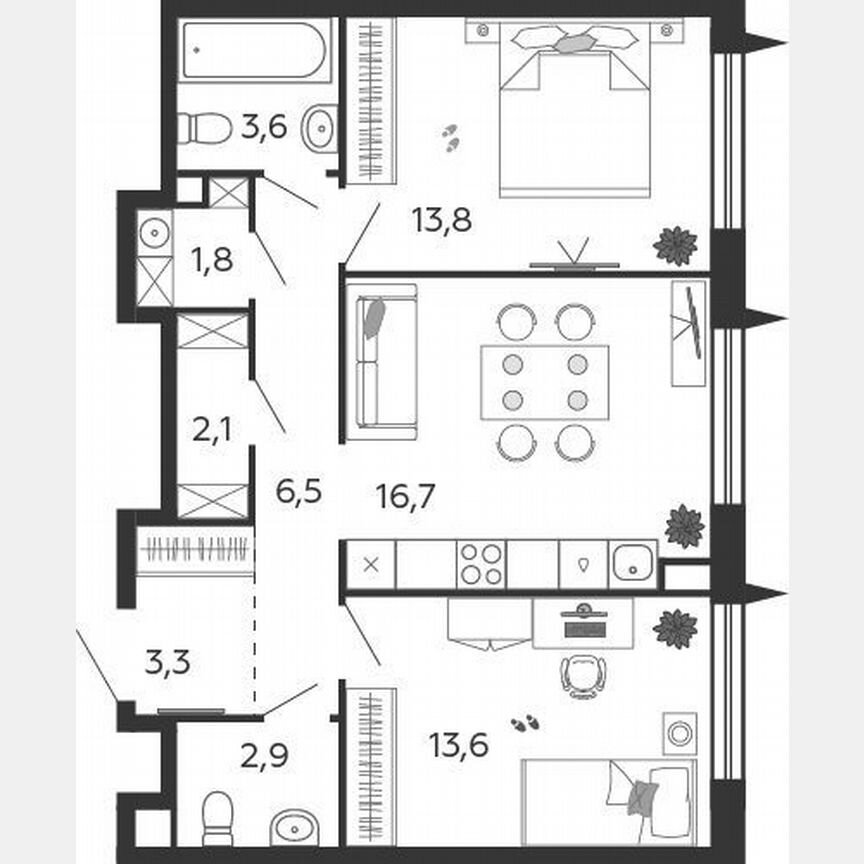 2-к. квартира, 64,3 м², 17/17 эт.