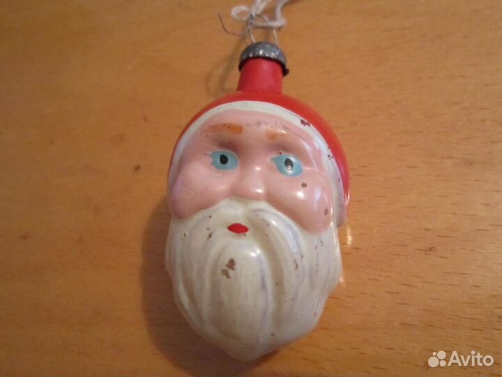 Ёлочная игрушка стекло Голова Деда Мороза